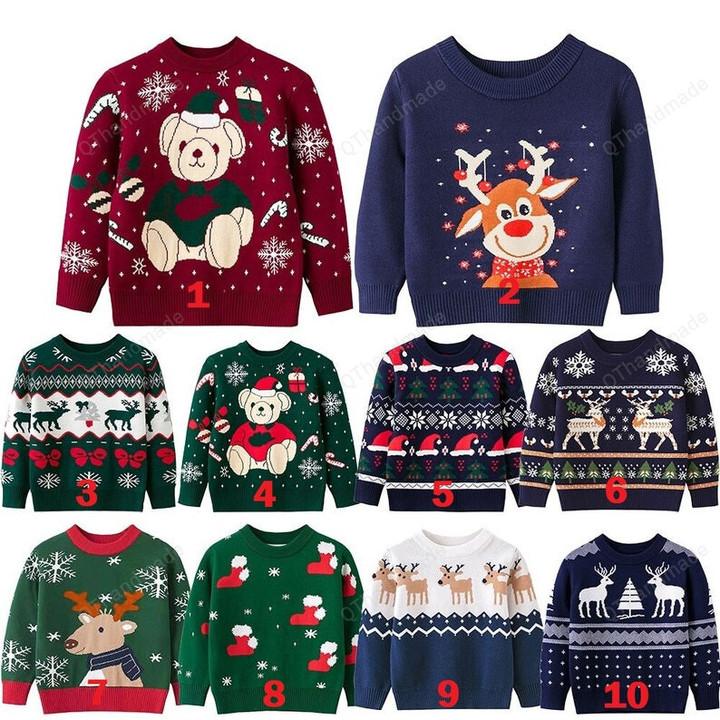 Baby Kids Christmas Elk Santa Claus Bears Pullover Sweatshirts, Christmas Kids Clothing, Xmas Gift, Christmas Long Sleeve Tops Sweater
