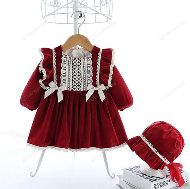 Autumn Winter Little Red Riding Hood Christmas Princess Dress, Baby Girls Clothing, Lace Bowknot Princess Dress, Gift For Her