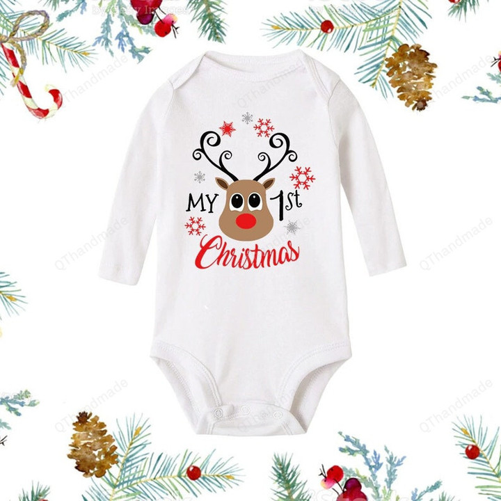My First Christmas Newborn Baby Long Sleeve Romper, Infant Baby Cartoon Snowman Print Bodysuit Rompers, Baby Clothing, Newborn Gift