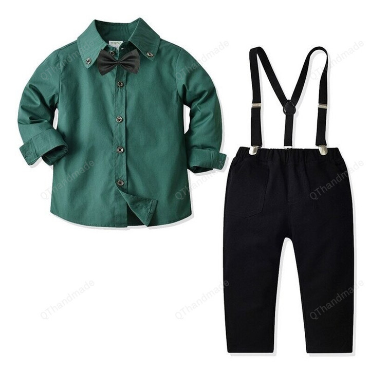 3pcs Kids Plaid Gentleman Formal Suit Set, Toddler Baby Boy Bowtie Plaid Shirt Pant Set, Kids Clothing, Christmas Baby Boy Outfit
