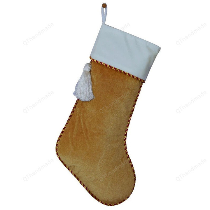 Personalized Christmas White & Red Velvet Stocking with Tassel, Custom Name Xmas Stockings Ornament, Christmas Tree Stocking Hanging Decor