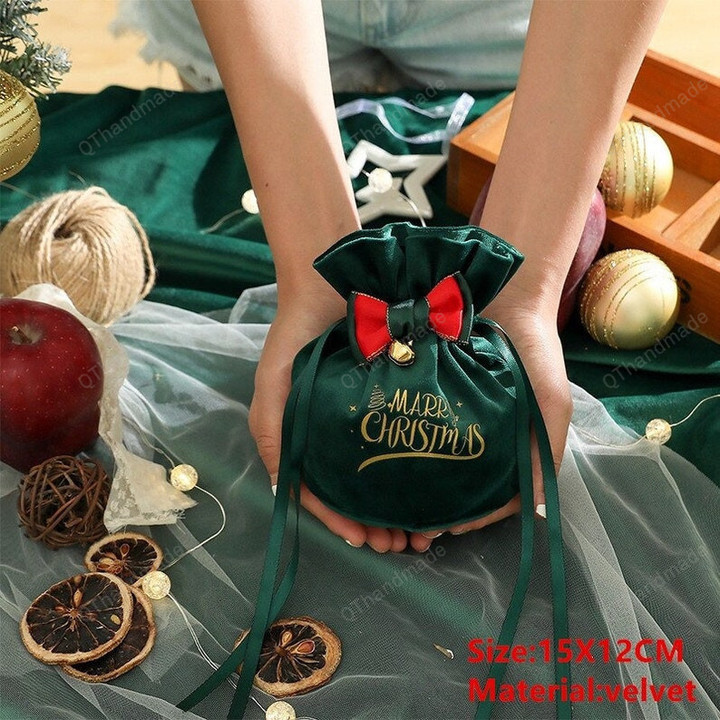 Christmas Santa Velvet Candy Gift Bags, Christmas Tree Hanging Ornament, Xmas Candy Bag, Xmas Gift, Merry Christmas Bowknot Candy Bag Gift
