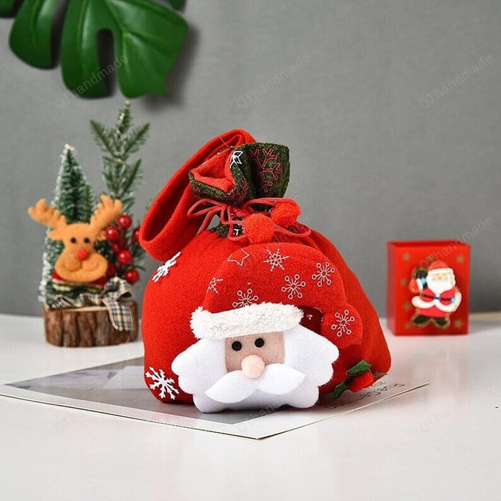 1pcs Christmas Santa Elk Sack Gift Bag, Kids Xmas Gift Bag, Christmas Candy Stocking Bag, Santa Claus Snowman Linen Christmas Candy Bag