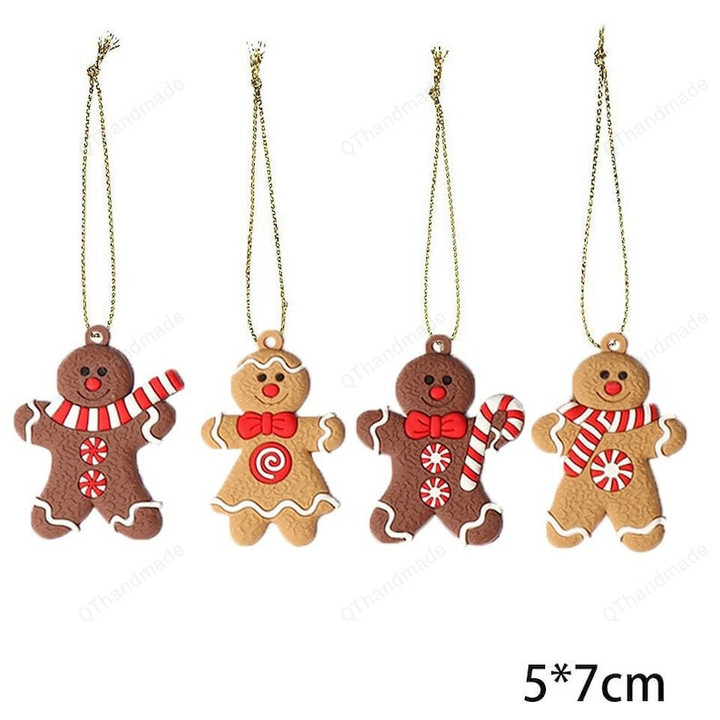 1Set Rubber Gingerbread Man Christmas Hanging Ornaments, Colorful Rubber Pendant For Chrismas DIY Gifts Wrapping Decoration, Xmas Gift