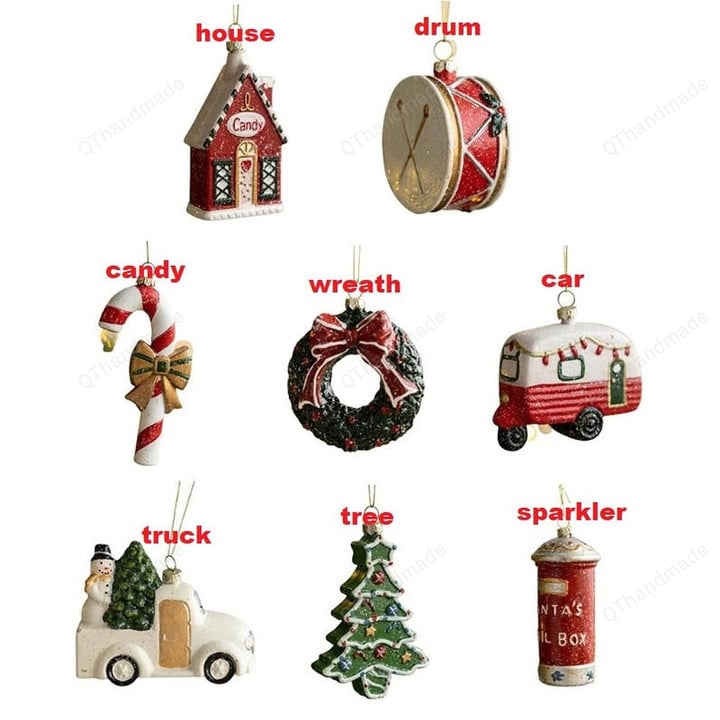 Christmas Tree House Wreath Drum Pendants Ornaments Decoration, Xmas Tree Home Hanging Ornament, Christmas Gift, Xmas Accessories