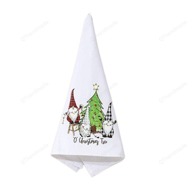 Christmas Cute Gnome Pattern Hand Towel, Christmas Kitchen Accessories, Christmas Gift, Xmas Elements Colorful Pattern Hands Washing Cloth