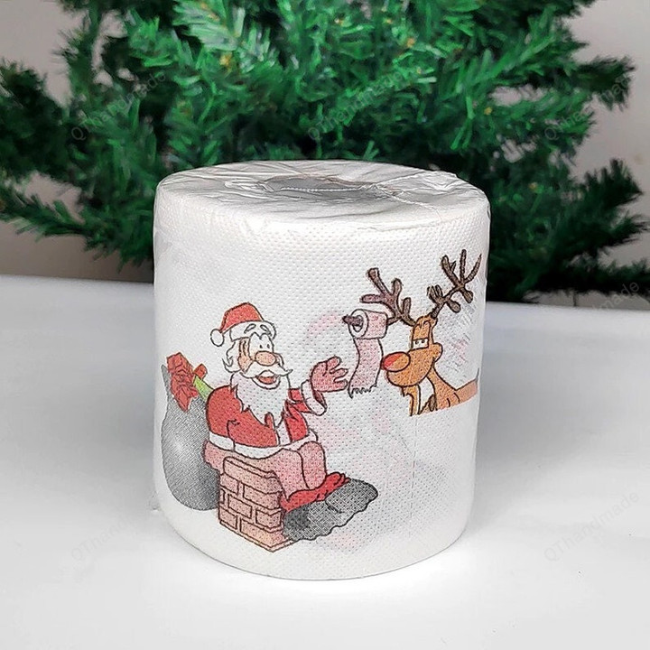 Merry Christmas Toilet Paper, Santa Claus Elk Tree Tissue Napkin, Party Favors Accessories, Funny Santa Claus Print Toilet Paper, Xmas Gift