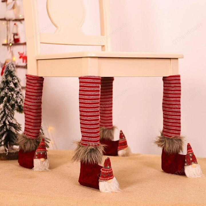 4pcs Christmas Chair Socks Swedish Gnome Table Chair Leg Feet Covers Protector, Xmas Chair Leg Decoration, Christmas Decoration
