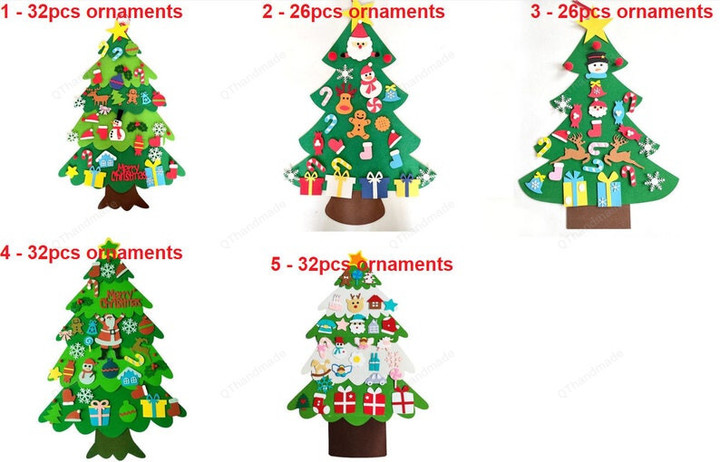 Home Decoration DIY Felt Christmas Tree Wall Hanging, Xmas Gift, Artificial Xmas Tree with Santa Claus Snowflakes Ornament, Christmas Decor