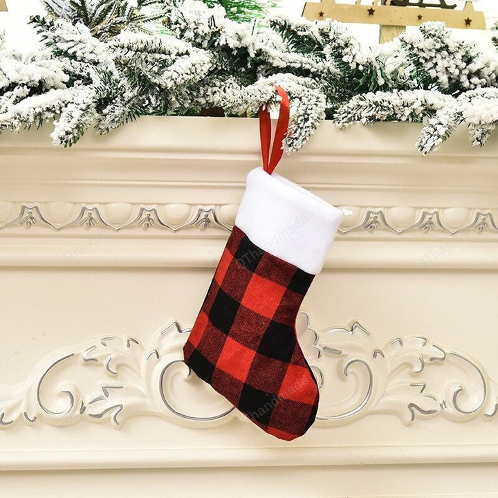 Personalized Christmas Red Buffalo Plaid Stocking Hanging Decor, Custom Name Christmas Stockings, Xmas Gift, Customized Christmas Stocking
