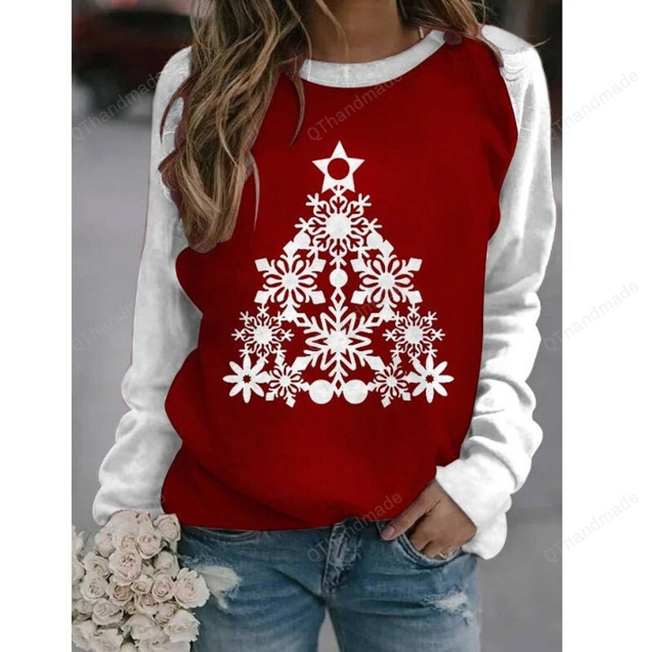 3D Christmas Snowflake Pattern Round Neck Pullover Sweatshirt, Christmas Winter Snowman Santa Claus Print Sweater, Xmas Gift