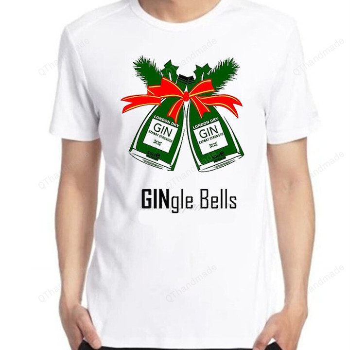 Christmas Gingle Bells Mistletoe Print Short Sleeve T-Shirt, Christmas Tree Bell Tee, Christmas Travel Holiday Shirt, Christmas Gift