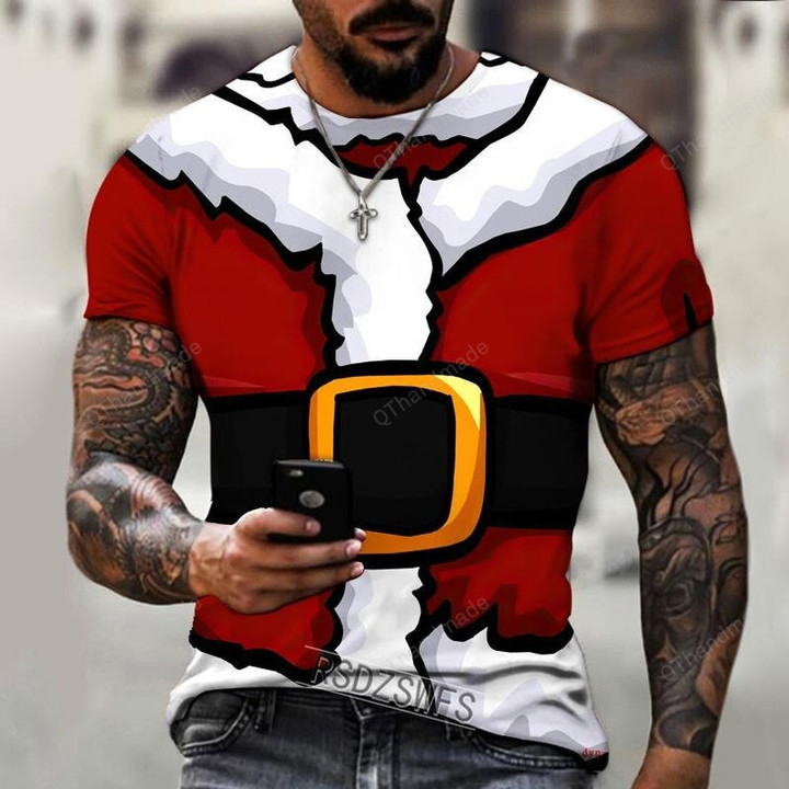 Christmas 3D Santa Claus Christmas Tree Print T-Shirt, Christmas Tree Snowman Tee, Christmas Travel Holiday Shirt, Gift For Him,3D Print Tee