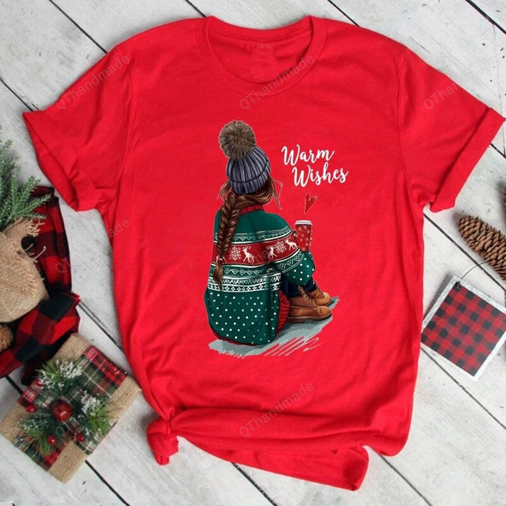 Make Your Wish Magic Bear Graphic T-Shirt, Women Merry Christmas Tee, Christmas Tree Print Short Sleeve Shirt, Xmas Gift, Matching Shirt