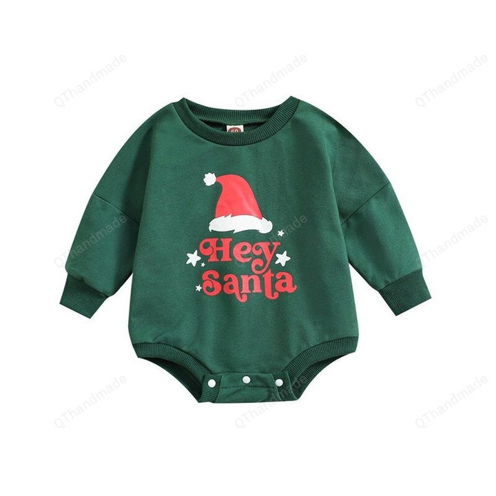Baby Rompers Toddler Newborn Infant Baby Boys Girls Hey Santa Letter Long Sleeve Bodysuit Jumpsuits, Kids Clothing, Xmas Gift