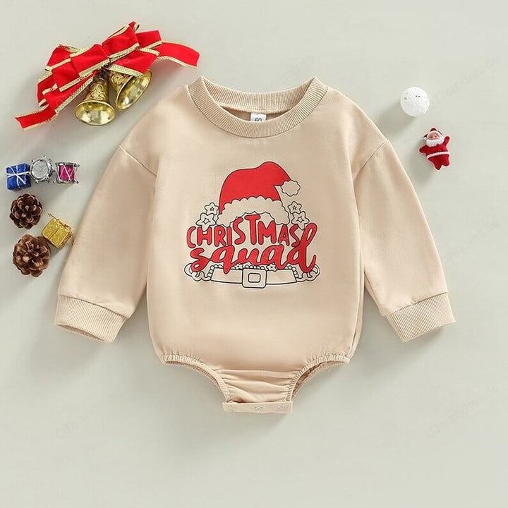 Christmas Baby Santa Squad Round Neck Long Sleeve Jumpsuits, Newborn Infant Santa Claus Hat Romper, Kids Clothing, Newborn Gift