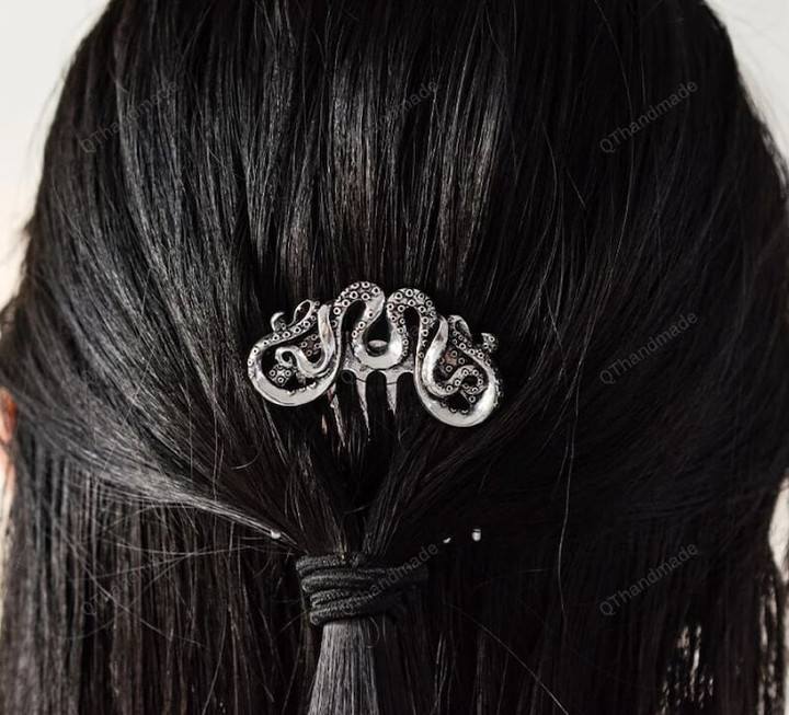 Pagan Octopus Occult Hairstick Gothic Animal Haircomb Spirit Wicca Hairwear Jewelry/Hair Jewelry/Celtics Gothic Hair Jewelry