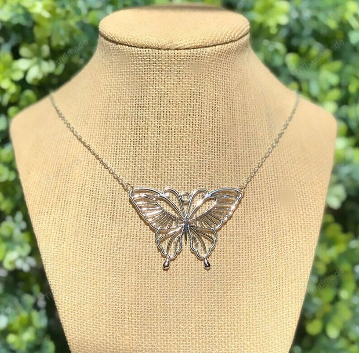 Silver Butterfly Chain Necklace, Avant-Garde Coquettish Necklace,Alternative Y2k Indie Fairycore Necklace,Cottagecore Jewelry, Gift For Her
