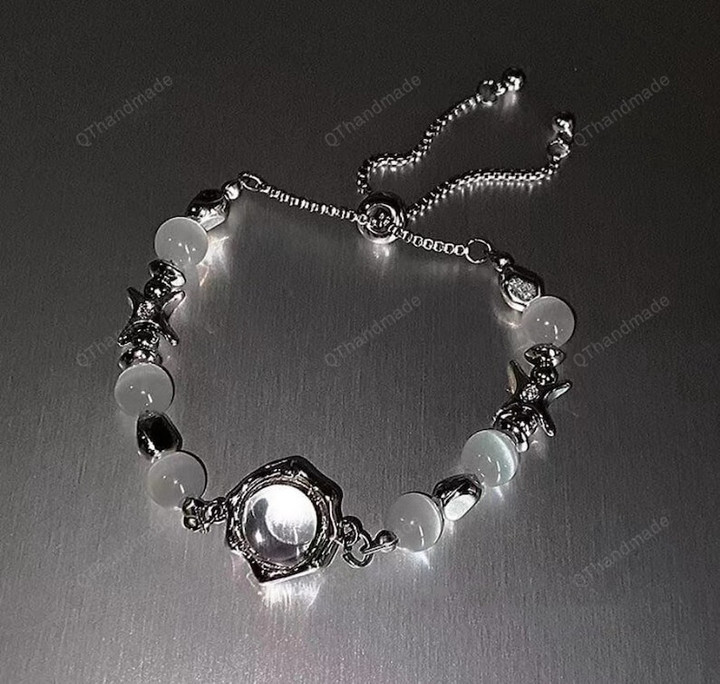 Y2k Accessories Pendant Crystal Transparent Beaded Bracelet for 90s Punk Natural Opal Beads Bracelets,Cottagecore/Y2k Jewelry Necklace