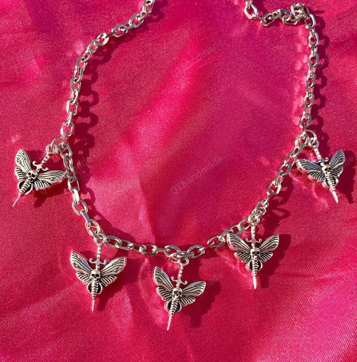 Grunge Wing Cross Necklace DIY Skull Wing Choker Punk Aesthetic Pendant Necklace Men Women Goth Jewelry Chain/Witchy Fairy Fairycore