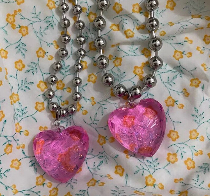 Pink Y2K Shiny Peach Heart Necklace Kawaii Aesthetic DIY Love Necklace Women Harajuku Jewellery Cute Accessory Chains Choker