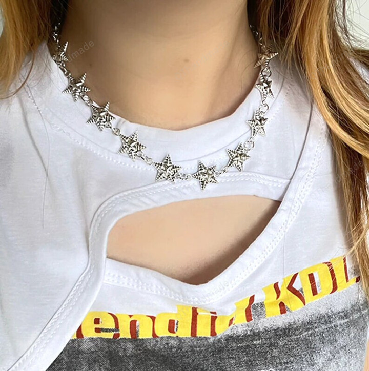 Star Necklace Chains Choker Grunge Rock DIY Pendant Necklace for Women Egirl Jewelry Punk Accessories Vintage