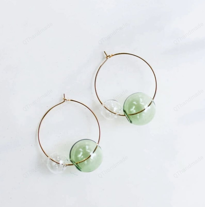 Original Hand Blown Glass Hoop Earrings For Women Fresh Transparent Bubble Earrings Femme Bijoux/Bestie Gifts/Fairy jewelry/BFF Gifts
