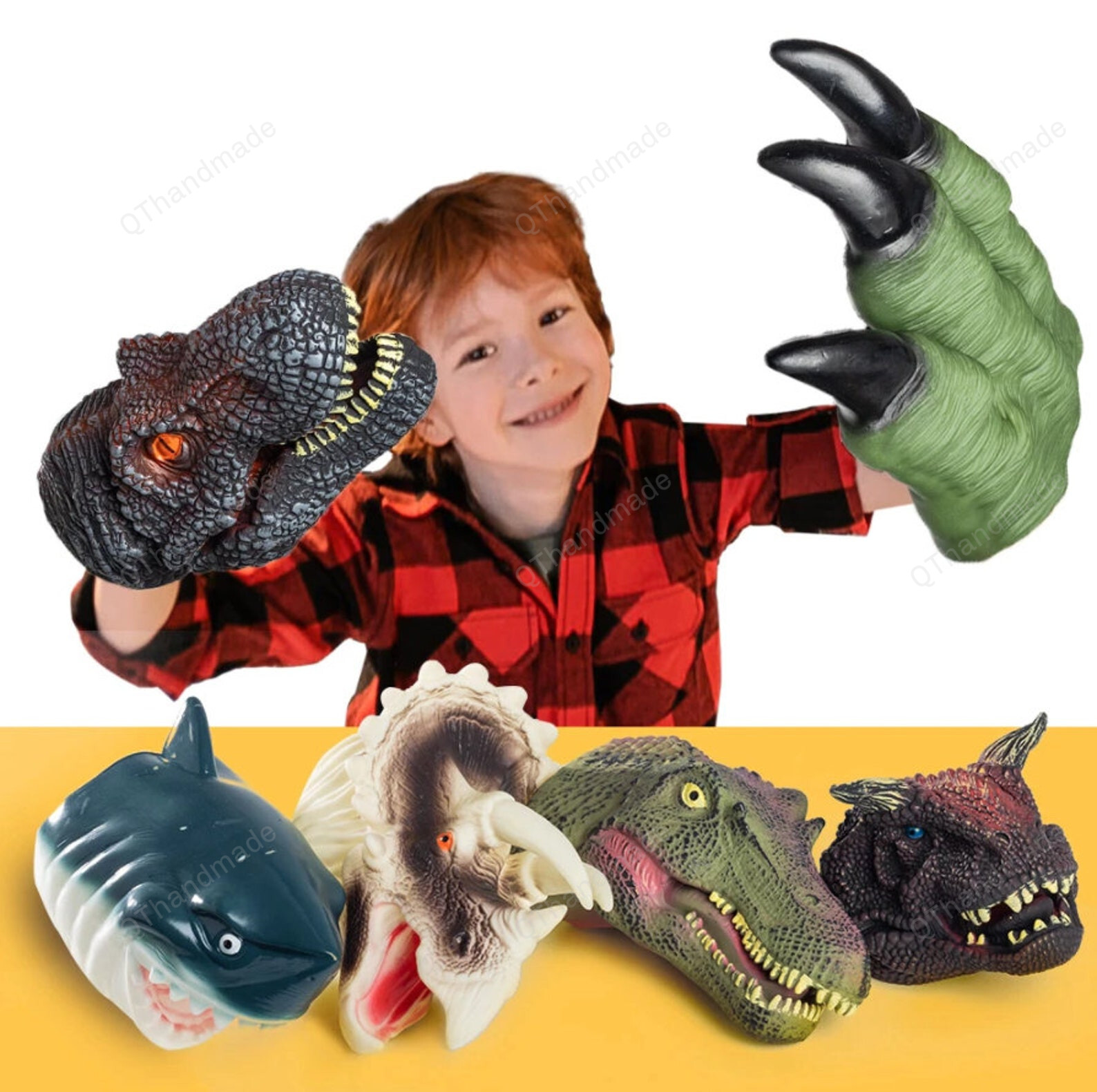 12 Styles Dinosaur Gloves / Battle Dinosaur Head Gloves Dino Velocirap ...