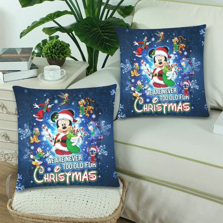 Mickey Never Too Old Christmas Custom Zippered Pillow Cases 18"x 18" (Twin Sides) (Set of 2)