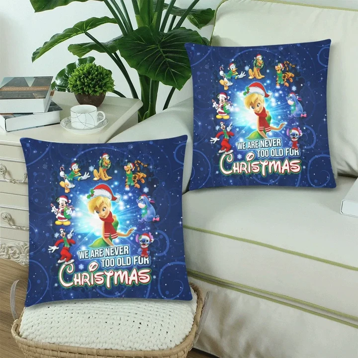 Tinkerbell Never Too Old Christmas Custom Zippered Pillow Cases 18"x 18" (Twin Sides) (Set of 2)