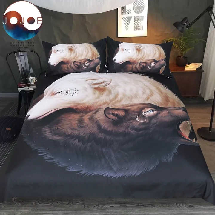 Yin and Yang Wolves Black by JoJoesArt Bedding Set