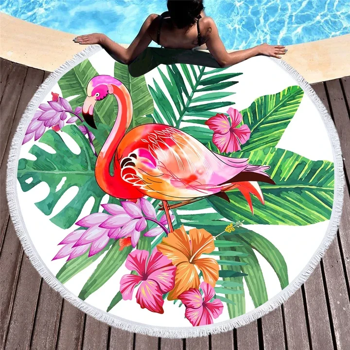 Flamingo Round Beach Towel Microfiber Large Towel for Adults