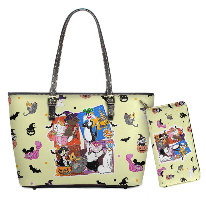 DN Cat Halloween Leather Tote Bag and Wallet