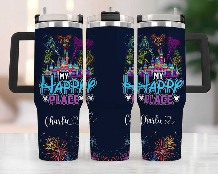 Personalized Happy Land Tumbler 40OZ Hand Cup With Lid + Straw