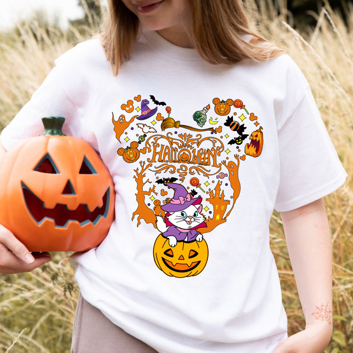 MR CAT Wearing Pumpkin Halloween T-Shirt
