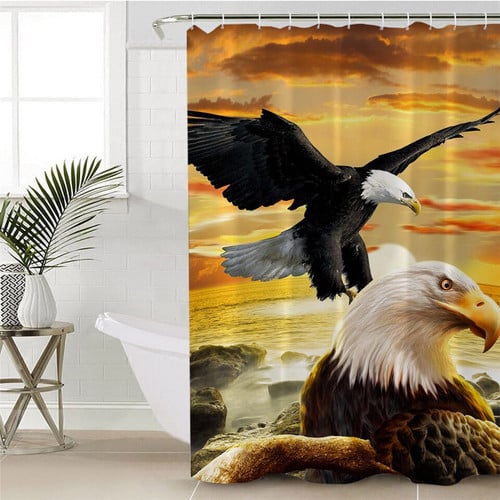 3D Print Flying Eagle Waterproof Bath Shower Curtain With Hooks
