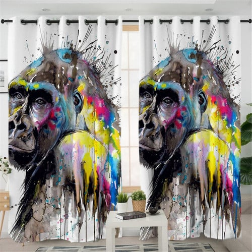 Colorful Artistic Monkey Decorative Living Room Window Curtain