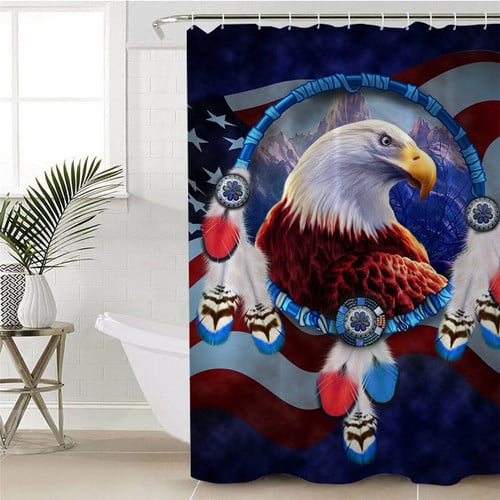 Eagle American Flag Waterproof Bath Shower Curtain With Hooks