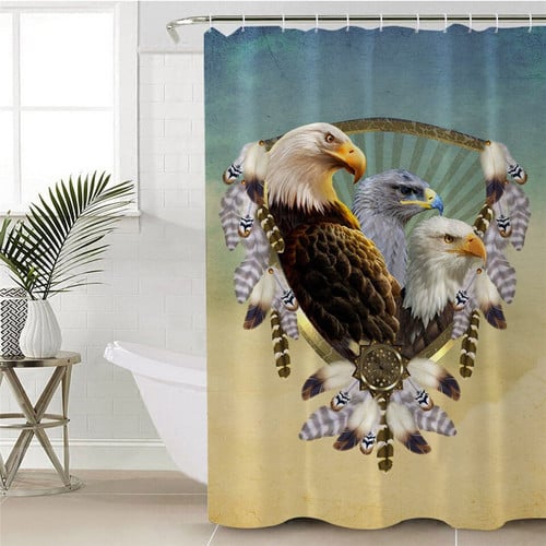 Feather Eagle Waterproof Bath Shower Curtain With Hooks