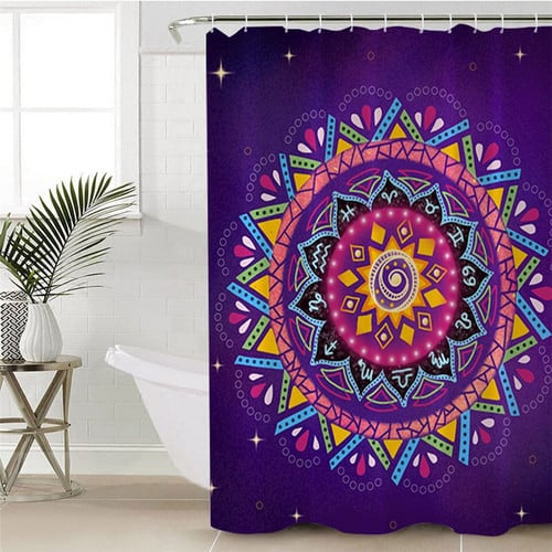 Multicolor Zodiac Mandala Waterproof Bath Shower Curtain With Hooks