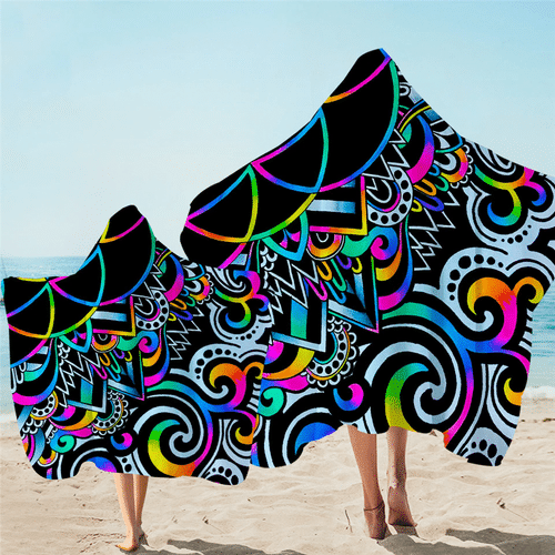 Colorful Exotic Pattern Wearable Microfiber Hooded Towel