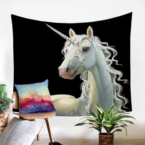 3D Print White Unicorn Myth Microfiber Tapestry Wall Hanging Home Decoration