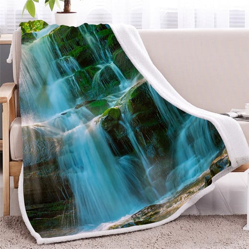 3D Printed Vivid Color Waterfall Scenery Soft Sherpa Blanket (BLMT1771)