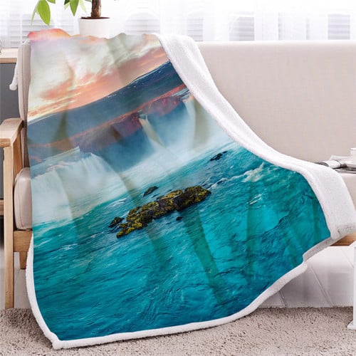3D Printed Waterfall Scenery Soft Sherpa Blanket (BLMT1767)