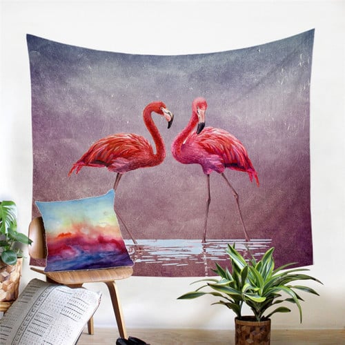 Beautiful Flamingo Couple Tapestry Wall Hanging Home Decoration