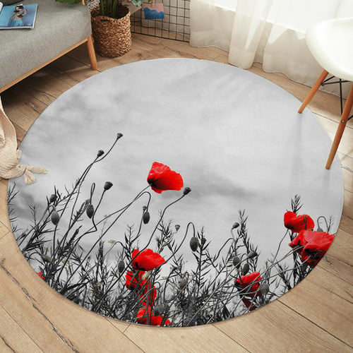 Black Cloud Red Flower Scenery Area Rug Round Carpet (SW1640)