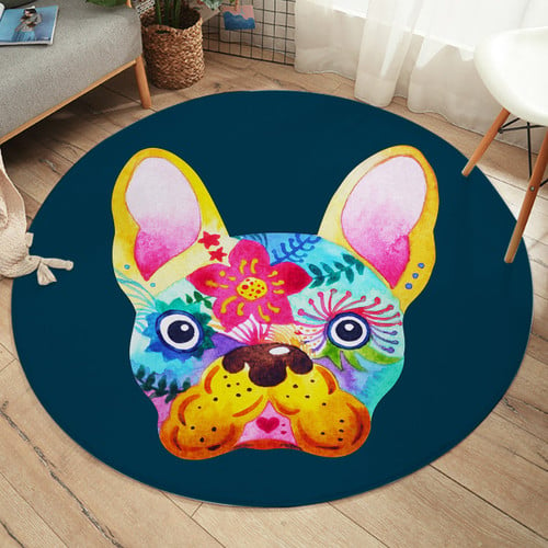 Colorful Artistic Puppy Dog Area Rug Round Carpet (SW1633)