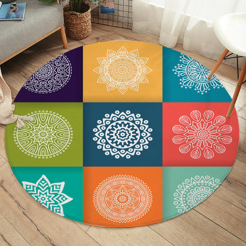 Colorful Bohemian Circle Pattern Area Rug Round Carpet (SW1618)