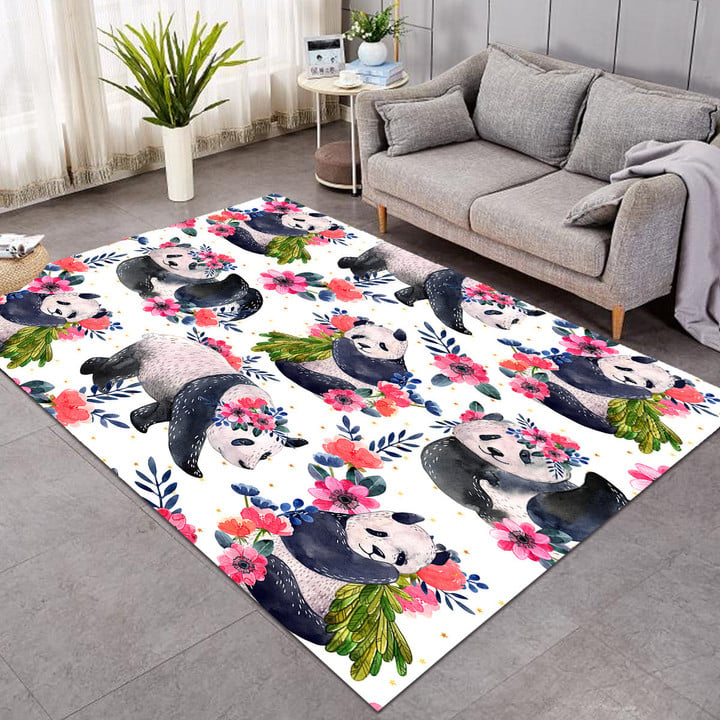 Cute Panda With Flowers Rug Living Room Carpet (SW0059)