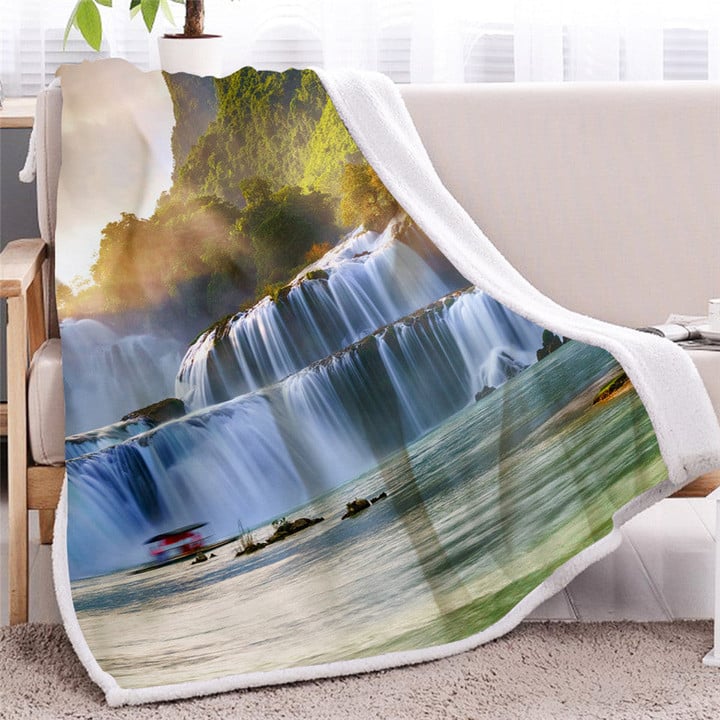 3D Printed Beautiful Waterfall Scenery Soft Sherpa Blanket (BLMT1767)